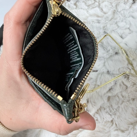 Ralph Lauren Embossed Leather Zip Card Wallet in Hunter Green w/ Gold Keychain - Picture 5 of 7